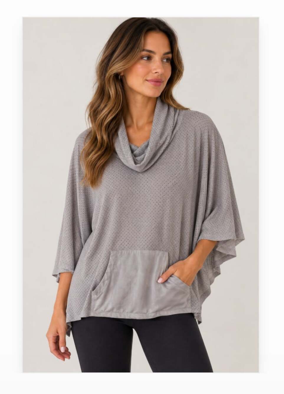 Planet Tunic Shirt Womens One Size Gray Polka Dot Cowl Neck Dolman Sleeve Top